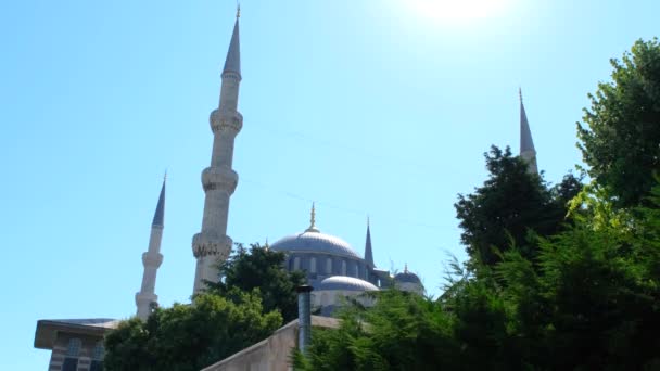 Blauwe Moskee Minaretten Koepel Uitzicht Met Een Zonnige Hemel Moslim — Stockvideo
