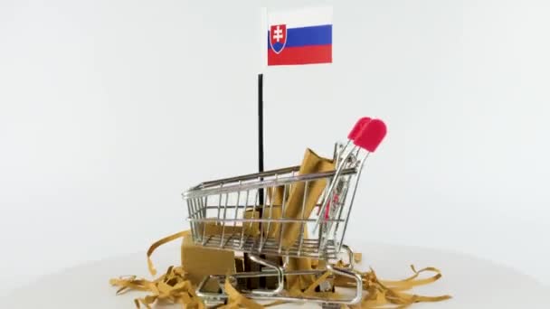 Bandera Eslovaquia Con Carrito Supermercado Cajas Cartón Video Fps Concepto — Vídeo de stock