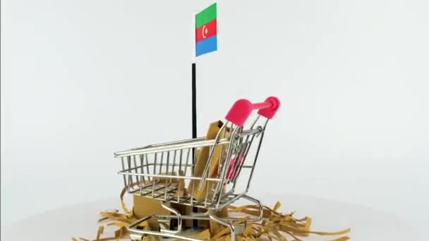 Bandeira Azerbaijão Com Carrinho Mão Supermercado Caixas Papelão Vídeo Fps — Vídeo de Stock