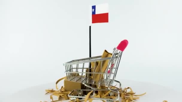 Bandeira Chile Com Carrinho Supermercado Caixas Papelão Vídeo Fps Conceito — Vídeo de Stock