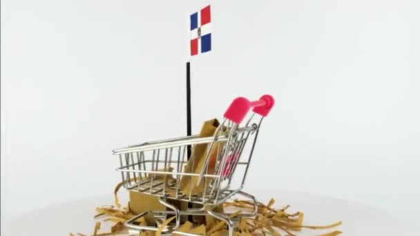 Bandera República Dominicana Con Carrito Supermercado Cajas Cartón Video Fps — Vídeo de stock