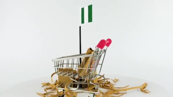 Nigeria Bandiera Con Supermercato Handcart Scatole Cartone Video Fps Marketing — Video Stock