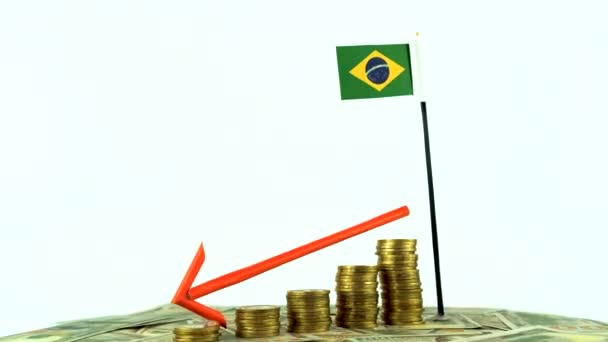 巴西国旗 可换货币 通货膨胀概念视频 红色箭头 经济和金融理念 巴西贬值 国家统计 Fps 经济危机和降级 — 图库视频影像