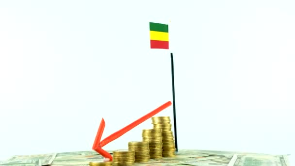 Σημαία Αιθιοπίας Κέρματα Πικάπ Βίντεο Έννοια Του Πληθωρισμού Κόκκινο Βέλος — Αρχείο Βίντεο