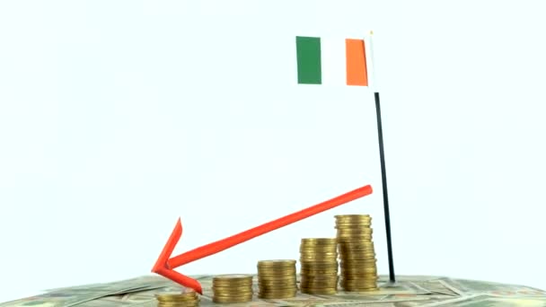 Bandera Costa Marfil Con Monedas Tocadiscos Video Concepto Inflación Flecha — Vídeo de stock