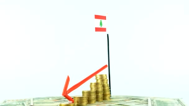 Bandeira Líbano Com Moedas Plataforma Giratória Vídeo Conceito Inflação Seta — Vídeo de Stock