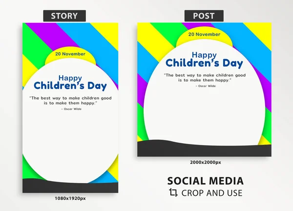 stock image World Children's Day social media post and story template, crop and use, social media content and feed, 20 November Children Day, easy use template, content design with colorful background