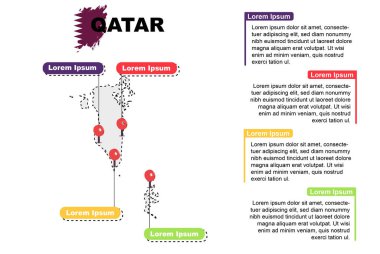 Katar seyahat konumu bilgileri, turizm ve tatil konsepti, Katar 'ın popüler yerleri, ülke grafik vektör şablonu, tasarım harita fikri, gezi noktaları