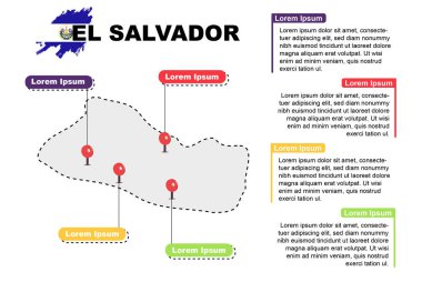 El Salvador seyahat yeri bilgisi, turizm ve tatil konsepti, El Salvador 'un popüler yerleri, ülke grafik vektör şablonu, harita fikri, gezi yerleri