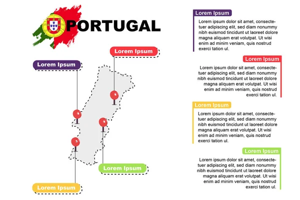 ポルトガル旅行の場所インフォグラフィック 観光や休暇のコンセプト ポルトガルの人気の場所 国のグラフィックベクトルテンプレート デザインされた地図のアイデア 観光地 — ストックベクタ