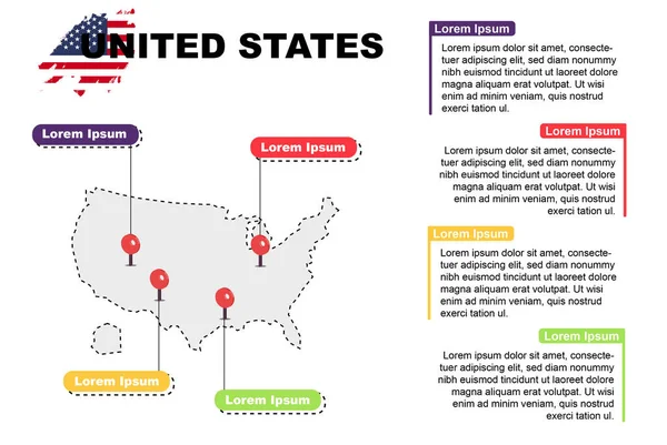 Verenigde Staten Reis Locatie Infographic Toerisme Vakantie Concept Populaire Plaatsen — Stockvector