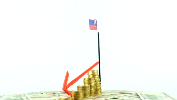 斯洛伐克国旗 可换货币 通货膨胀概念视频 红色箭头 经济和金融理念 斯洛伐克贬值 国家统计 Fps 经济危机和降级 — 图库视频影像