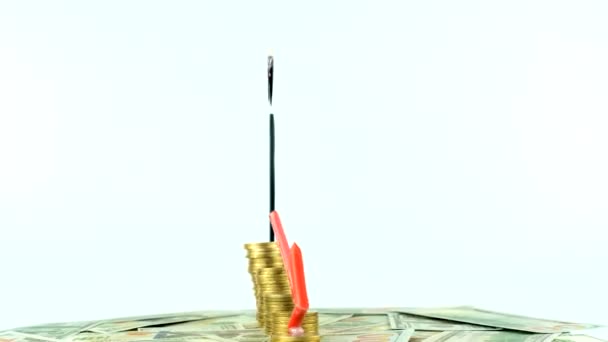 联合王国国旗 可换货币 通货膨胀概念视频 红色箭头 经济和金融理念 联合王国贬值 国家统计 Fps 经济危机和降级 — 图库视频影像