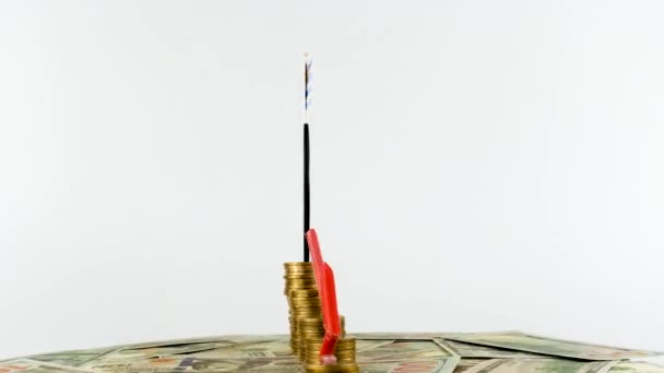 乌拉圭国旗上刻有可换货币 通货膨胀概念视频 红色箭头 经济和金融理念 乌拉圭贬值 国家统计 Fps 经济危机和降级 — 图库视频影像