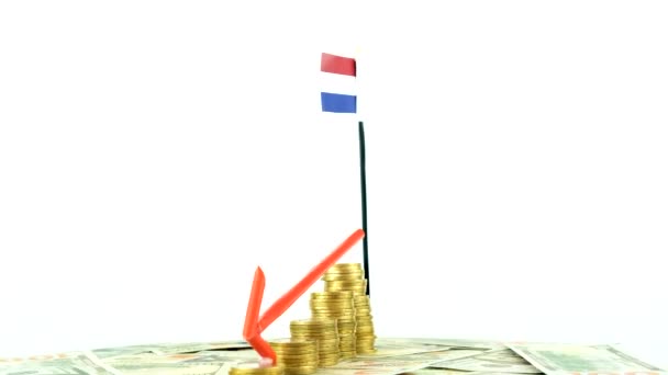 荷兰国旗 可换货币 通货膨胀概念视频 红色箭头 经济和金融理念 荷兰贬值 国家统计 Fps 经济危机和降级 — 图库视频影像