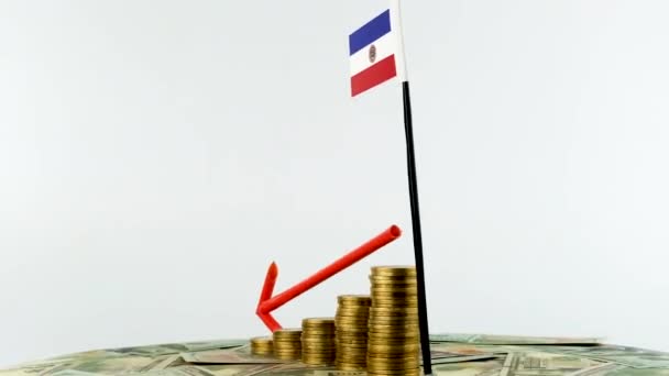 巴拉圭国旗上刻有可换货币 通货膨胀概念视频 红色箭头 经济和金融理念 巴拉圭贬值 国家统计 Fps 经济危机和降级 — 图库视频影像