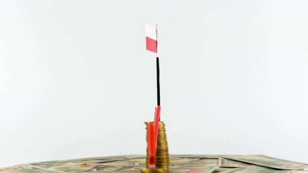 波兰国旗 可换货币 通货膨胀概念视频 红色箭头 经济和金融理念 波兰贬值 国家统计 Fps 经济危机和降级 — 图库视频影像