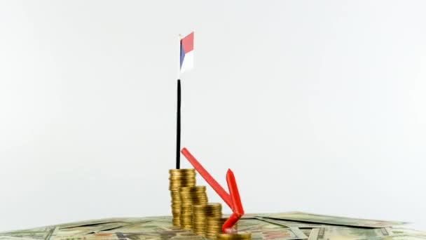 Cseh Köztársaság Zászló Érmékkel Lemezjátszón Inflációs Koncepció Videó Piros Nyíl — Stock videók
