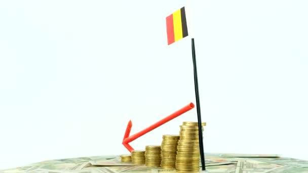 Drapelul Belgiei Monede Placă Turnantă Video Concept Inflație Săgeată Roșie — Videoclip de stoc