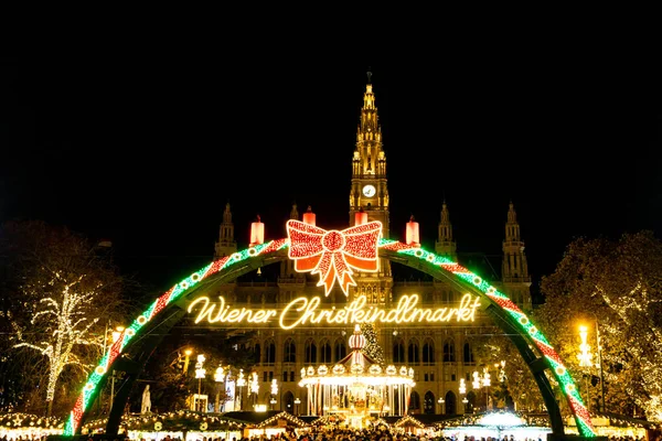 Mercado Navidad Ayuntamiento Viena Austria Decoraciones Navideñas Luces Ciudad Viena Fotos de stock libres de derechos