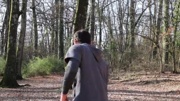 Прекрасний Молодий Чоловік Біжить Лісі Чоловік Навчається Парку Італії Концепція — стокове відео
