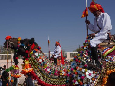 Bikaner Rajasthan, Hindistan: 14 Ocak 2018 En İyi Hintli Deve Festivali 'nde Deve Madalyası.