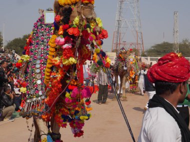 Bikaner Rajasthan, Hindistan: 14 Ocak 2018 En İyi Hintli Deve Festivali 'nde Deve Madalyası.