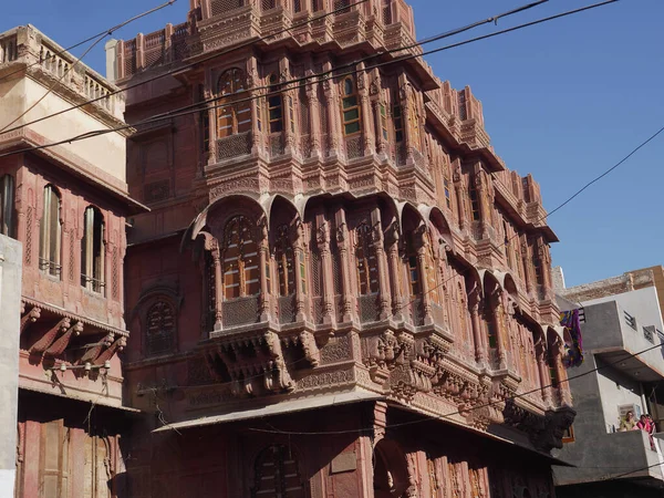 Bikaner Rajasthan Indie Stycznia 2018 Stary Dwór Wyrzeźbił Zewnętrzny Mur — Zdjęcie stockowe