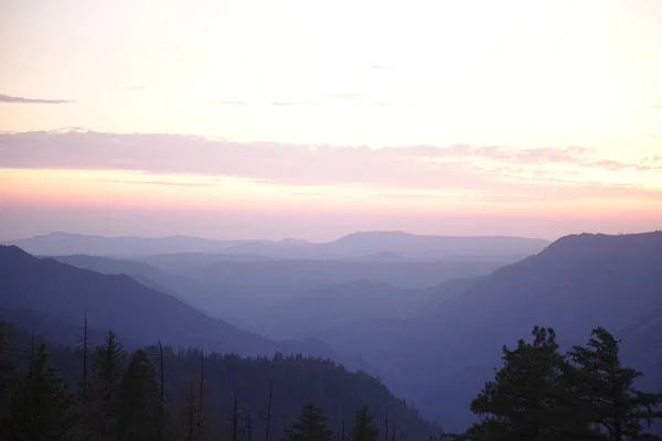 Kaliforniya Mor Mavi Gün Batımı Planda Ağaçlar Arka Planda Dağlar — Stok fotoğraf