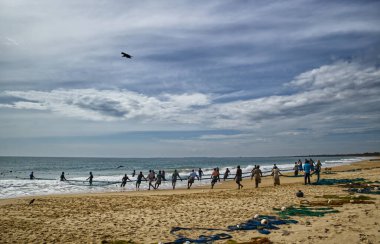 Sri Lankalı balıkçılar balık yakalar. Sri Lankalı balıkçılar balık yakalıyor. Tekneden atılan ağ yaklaşık yarım km uzunluğunda. 30 derecede en az 2 saat kıyıya çekerler. Ve sonuç içler acısı.