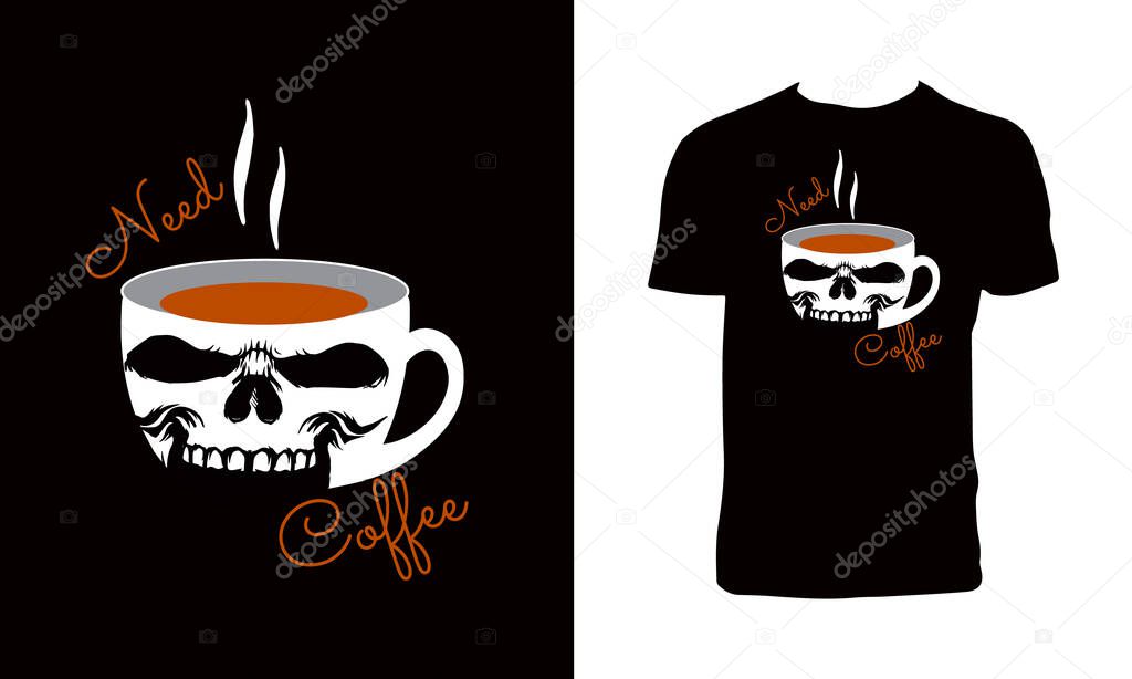 Skull Head And Mug T Shirt Design