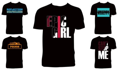 Typography T-Shirt Tasarım Paket Vektörü İllüstrasyonu 