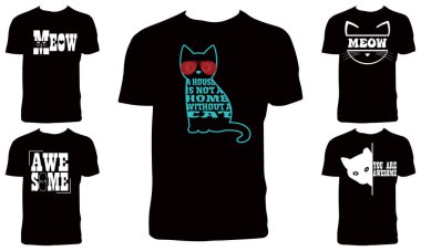 Cat T-Shirt Tasarım Paket Vektörü İllüstrasyonu 