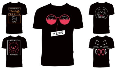Cat T-Shirt Tasarım Paket Vektörü İllüstrasyonu 