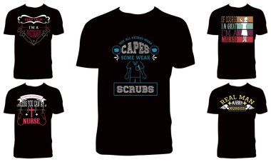 Hemşire T-Shirt Tasarım Paket Vektörü İllüstrasyonu 