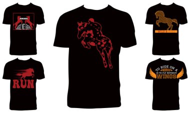 At Tişörtü Tasarım Paket Vektörü İllüstrasyonu 