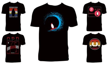 Penguen Tişört Tasarımı Bohça Vektörü İllüstrasyonu 
