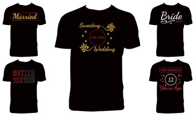 Düğün Tişörtü Tasarım Paket Vektörü İllüstrasyonu 