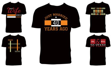 Düğün Tişörtü Tasarım Paket Vektörü İllüstrasyonu 