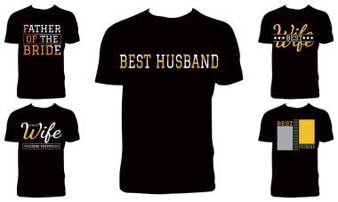 Düğün Tişörtü Tasarım Paket Vektörü İllüstrasyonu 