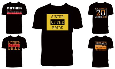 Düğün Tişörtü Tasarım Paket Vektörü İllüstrasyonu 