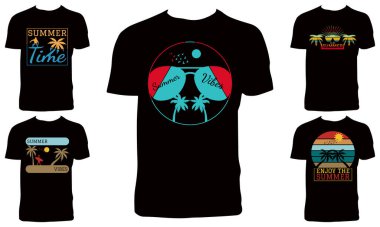 Summer Tişört Tasarımı Paket Vektörü İllüstrasyonu 