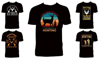 Hunting T-Shirt Tasarım Paket Vektörü İllüstrasyonu 