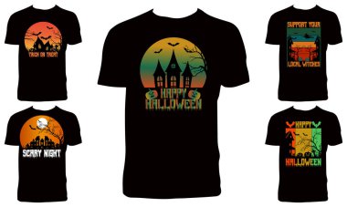 Cadılar Bayramı Tişört Tasarımı Paket Vektörü İllüstrasyonu 