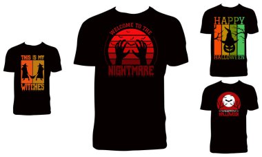 Cadılar Bayramı Tişört Tasarımı Paket Vektörü İllüstrasyonu 