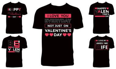 Sevgililer Günü Tişört Tasarım Paketi ve Vektör İllüstrasyonu 