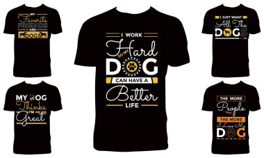 Köpek Typography T-Shirt Tasarım Paket Vektörü İllüstrasyonu 