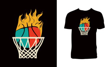 Basketbol sporu vektörü T-Shirt Tasarımı. 