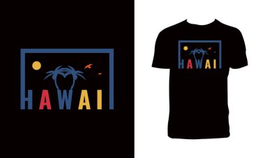 Hawaii Sörf Vektörü T-Shirt Tasarımı.