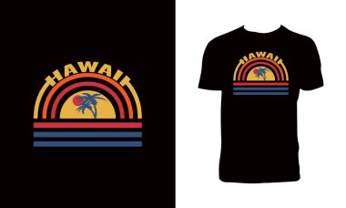 Hawaii Sörf Vektörü T-Shirt Tasarımı.